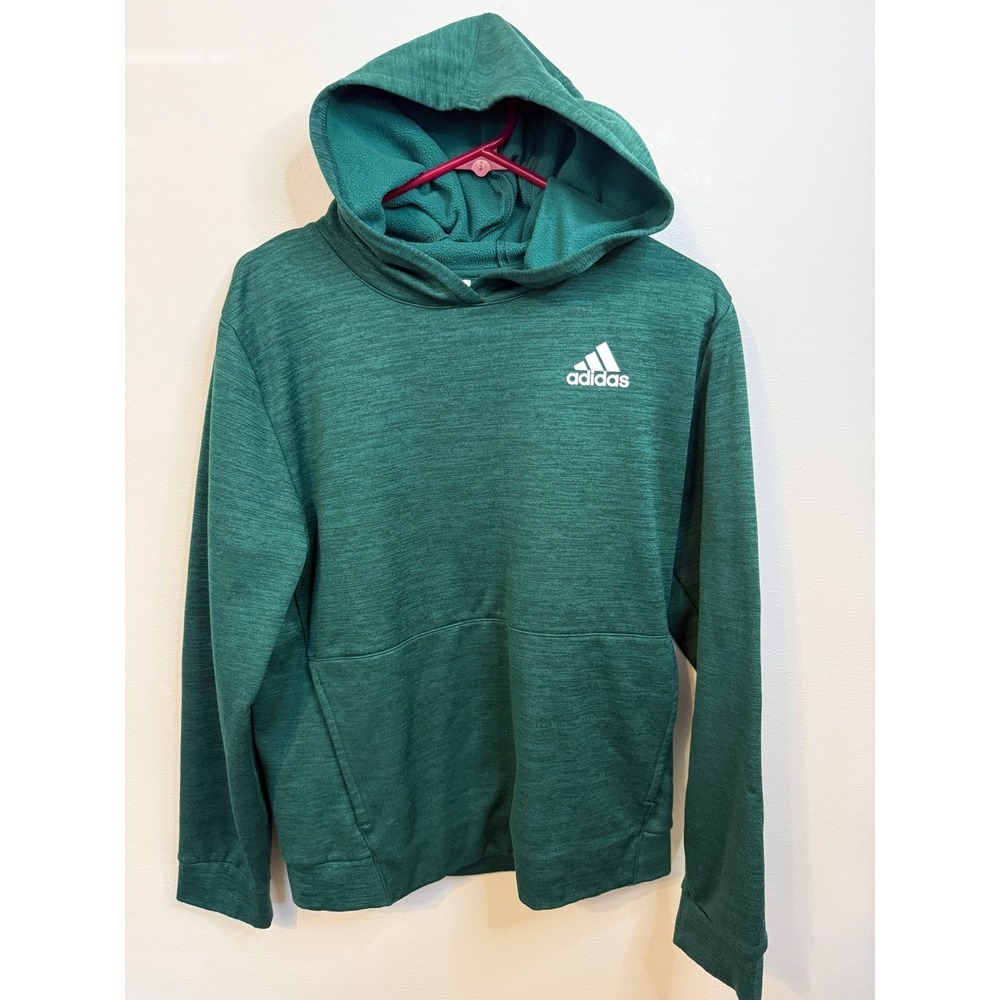 Adidas Hoodie Pullover Youth XL Green Excellent Heathered Logo Sweatshirt